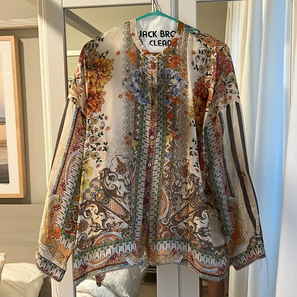 Johnny Was silk printed button-down